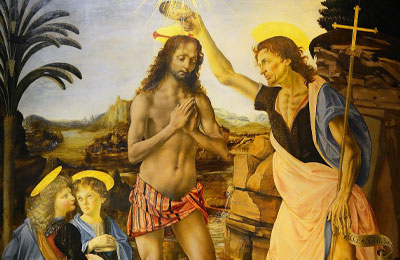 Galleria degli Uffizi di Firenze - Il Battesimo di Cristo di Andrea del Verrocchio